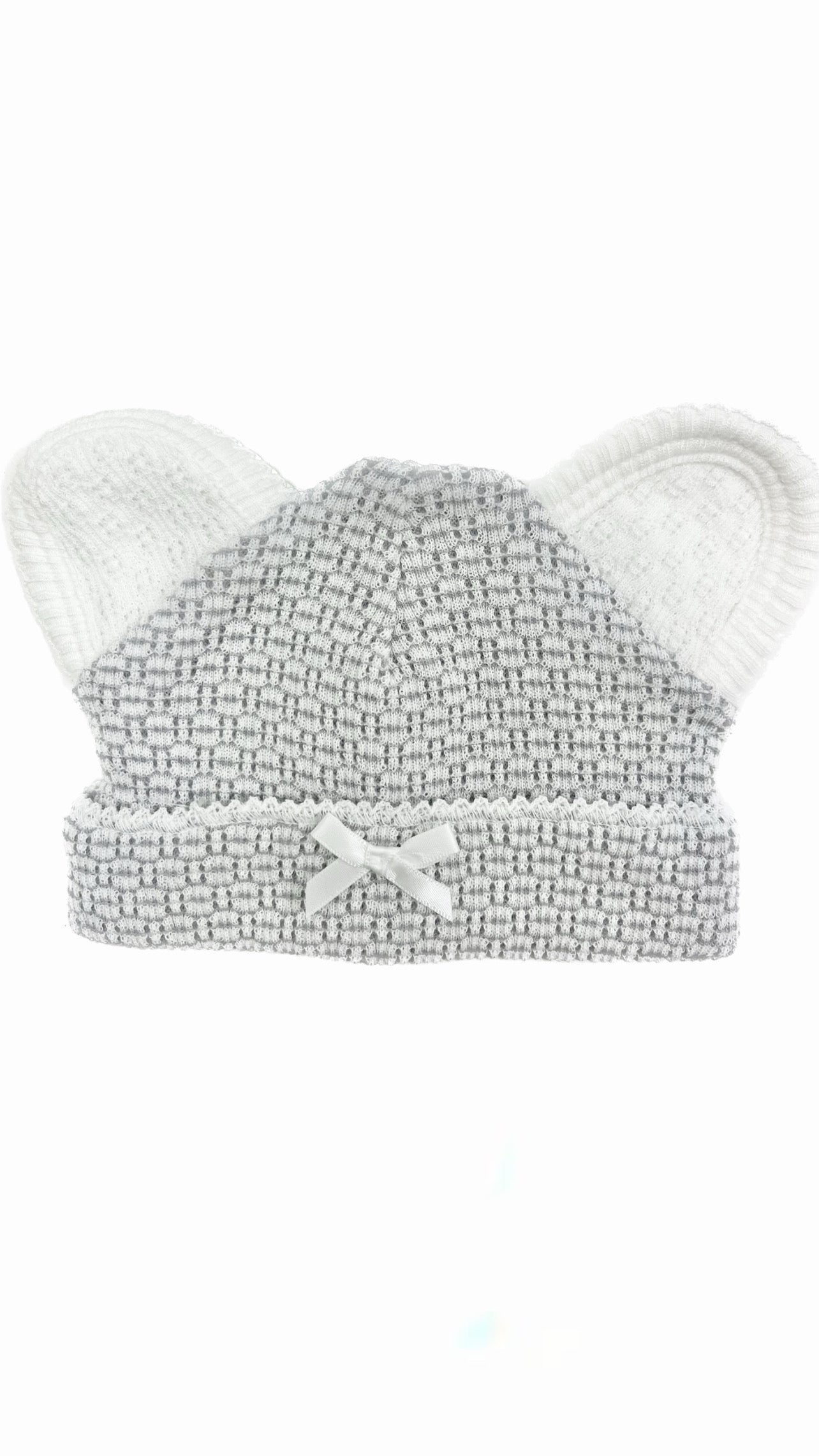 Paty Bear Beanie W/Bow-Grey/White