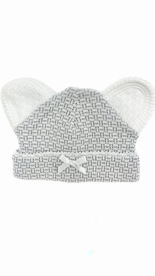 Paty Bear Beanie W/Bow-Grey/White
