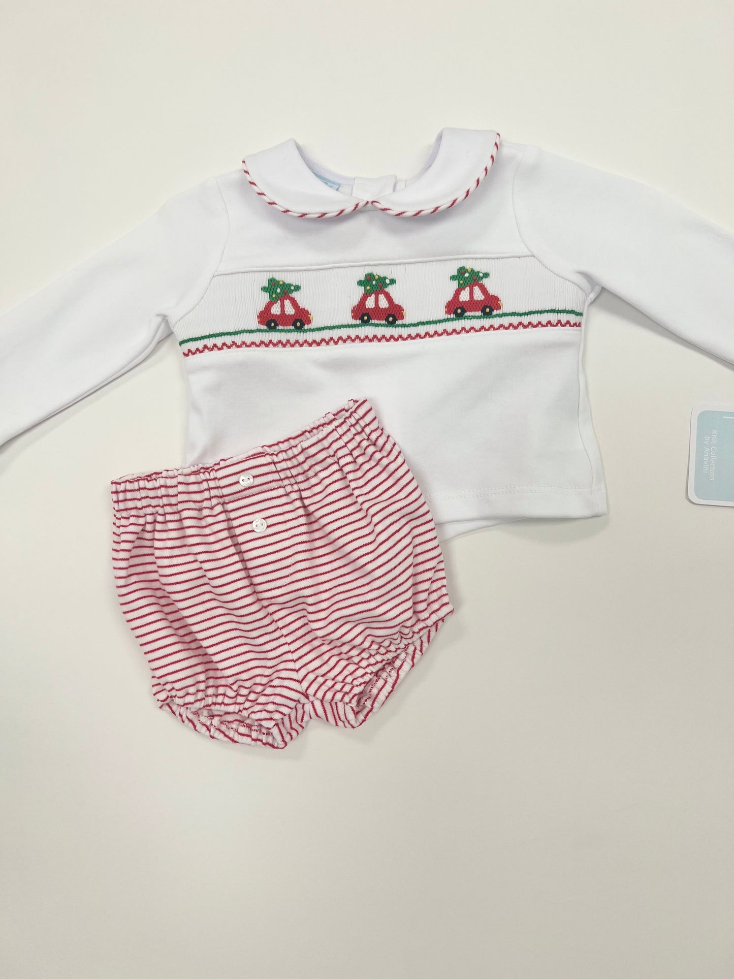 Holiday Trees Red Stripe Knit Boys Diaper Set L/S