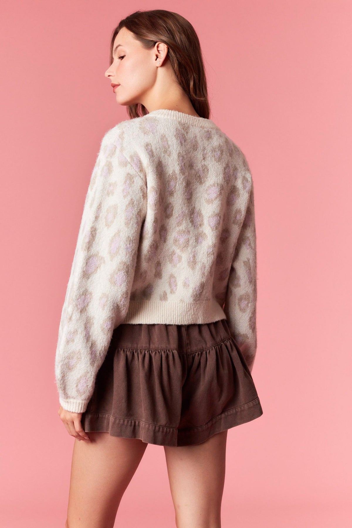 Front Tie Velvet Leopard Cardigan