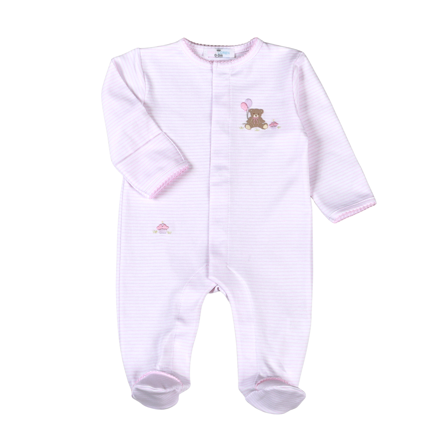 Pink Balloon Bear Pima Footie