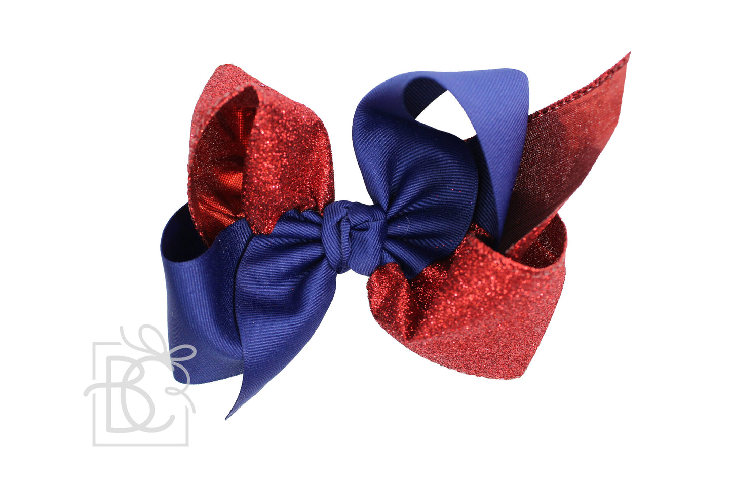 Red Glitter Metallic/Navy 5.5" bow on Alligator clip