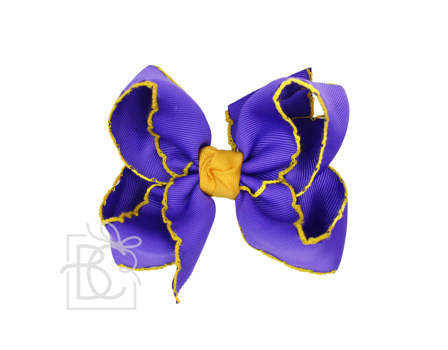 Purple/Yellow Gold 5.5" XL Bow w Knot on Alligator clip