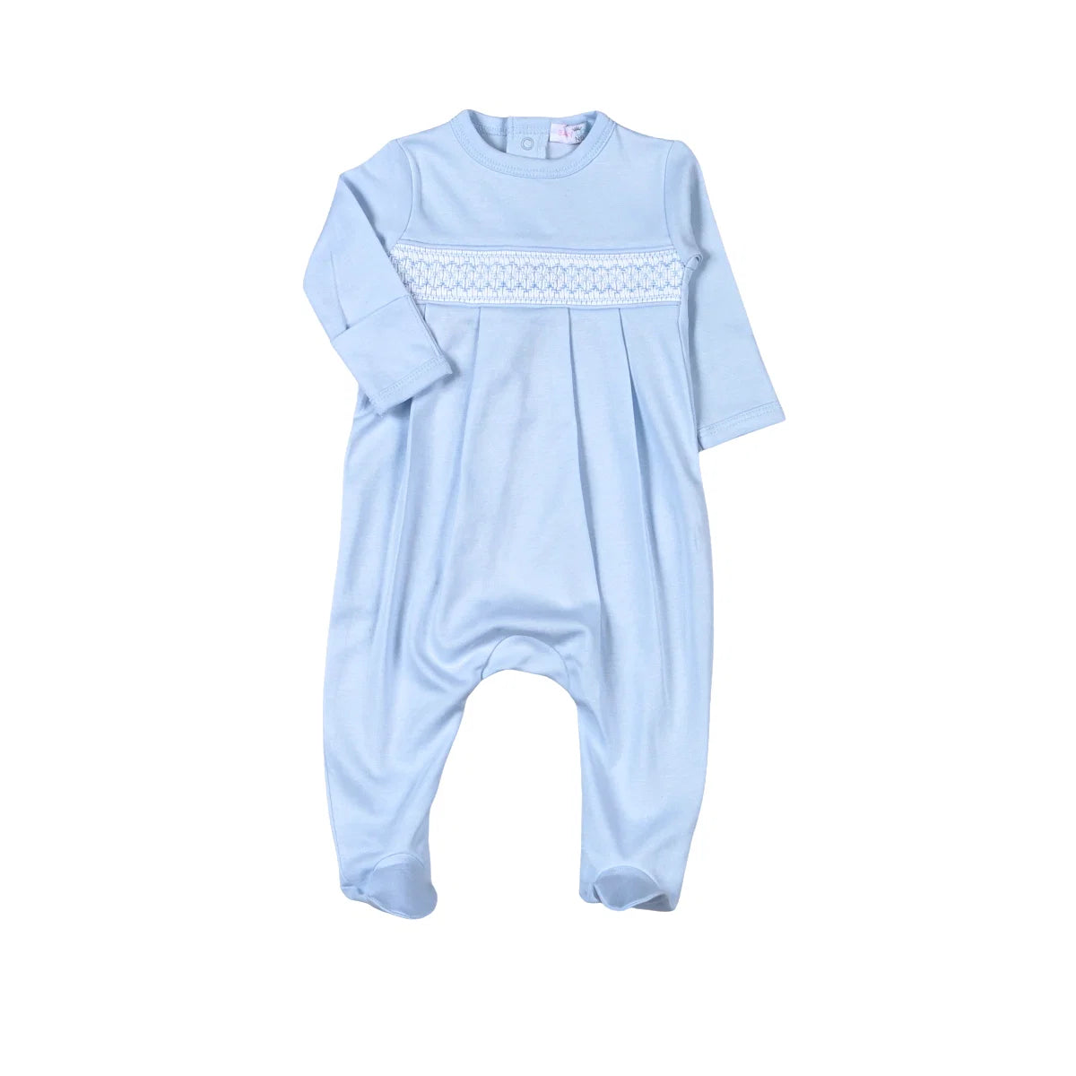 Blue Pima Hand Smocked Footie