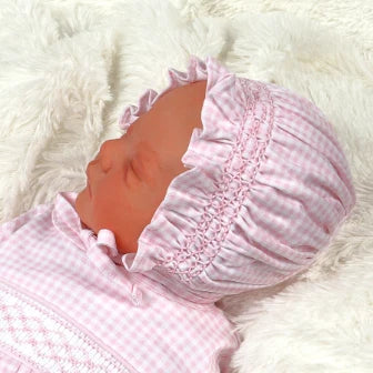 Pink gingham clsssic Pima Hand Smocked Bonnet