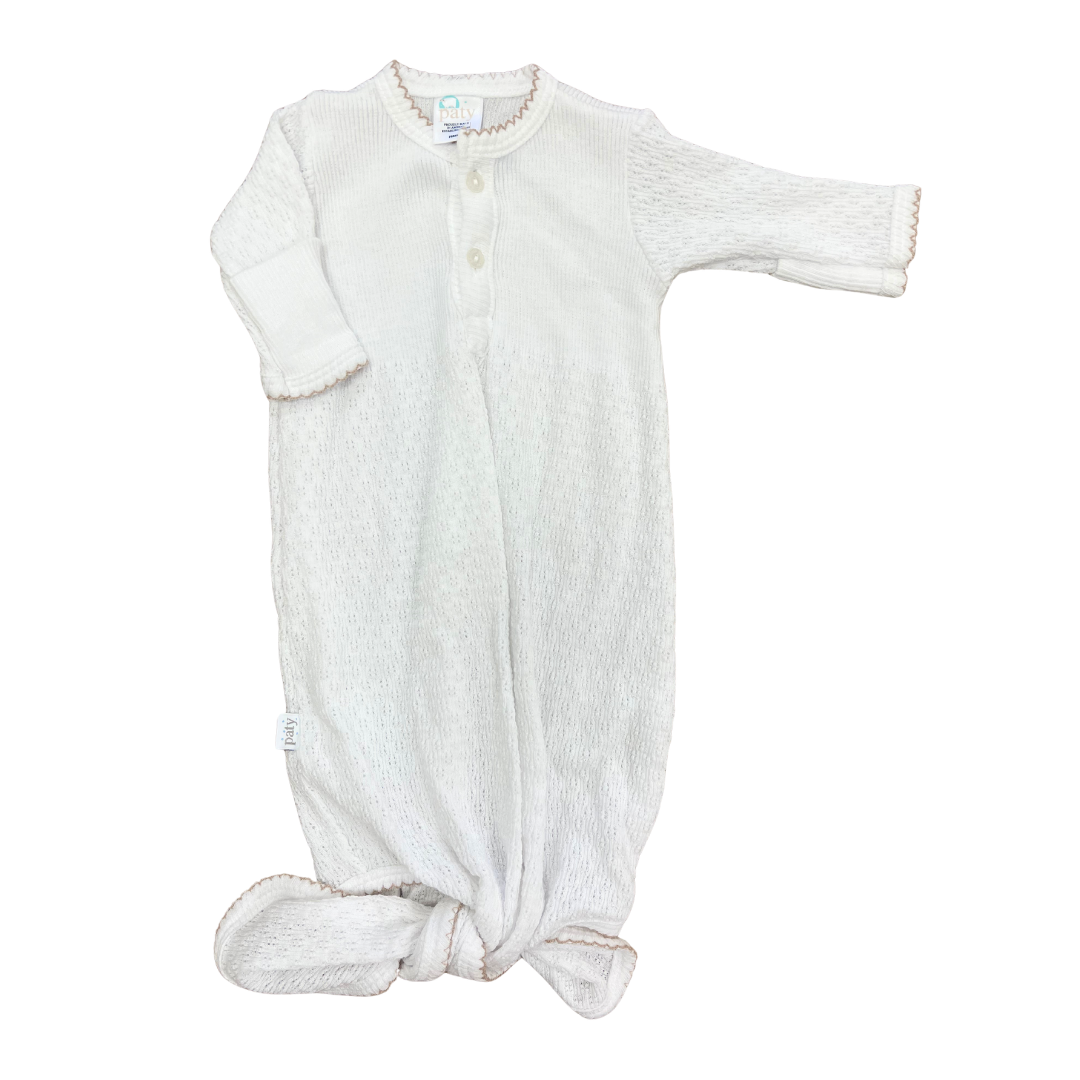 Paty Knit Knotted Placket Gown with Tan Trim