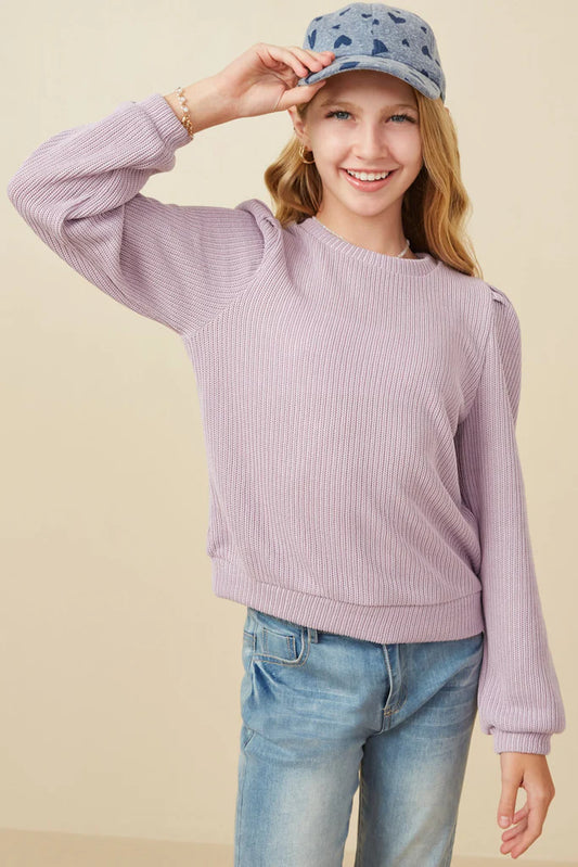 Lavender Ribbed Knit Mock Neck Top