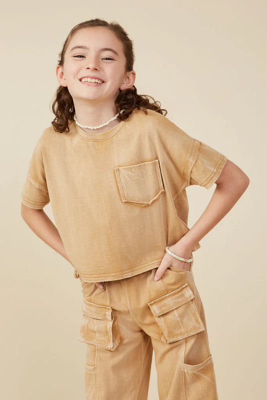 Girls Taupe Pocket T-Shirt