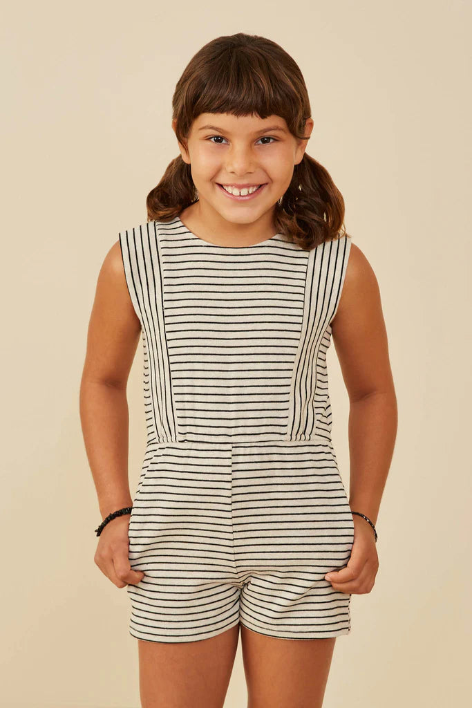 Girls Brushed Striped Knit Sleeveless Romper