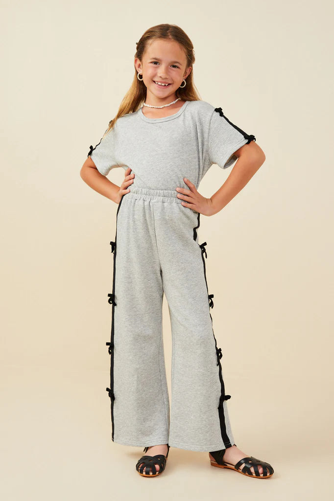 Heather Grey Bow Trim Jogger Set