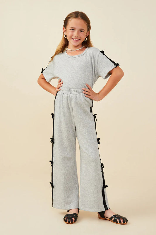 Heather Grey Bow Trim Jogger Set