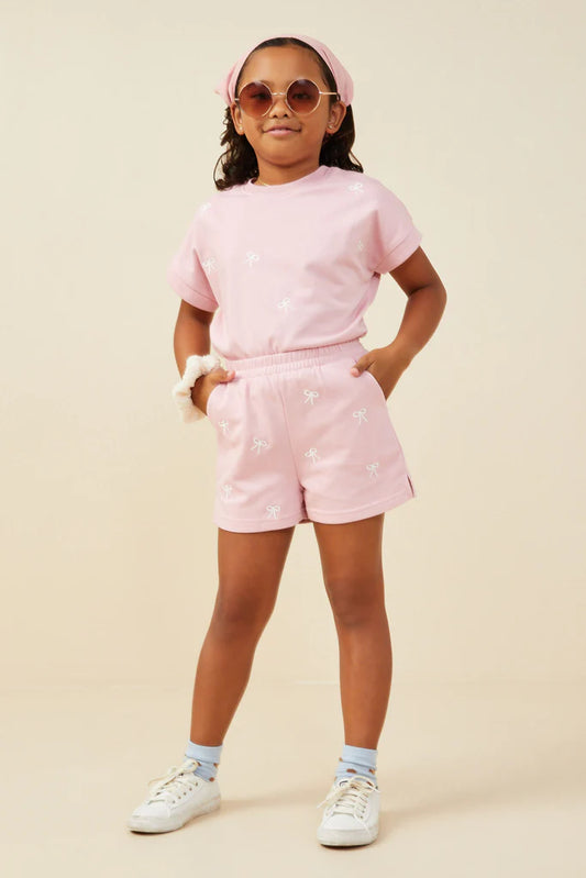 Pink Bow Emb Short Set