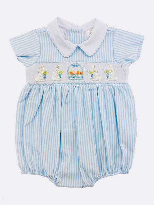 Lulu Bebe Blue Easter Bunny Smocked Boys Bubble