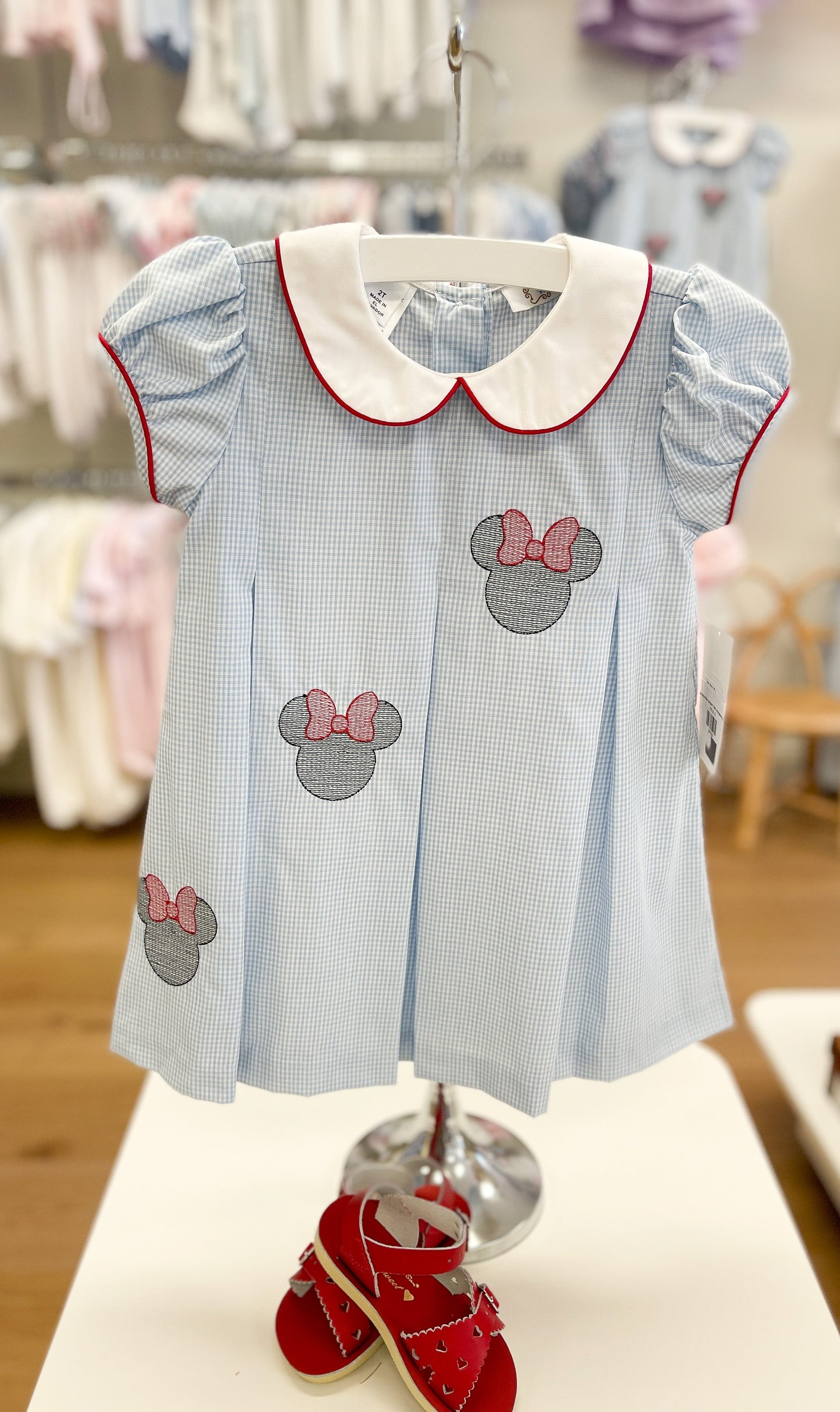 lulu Bebe Blue gingham 3 Mini embroidered Dress