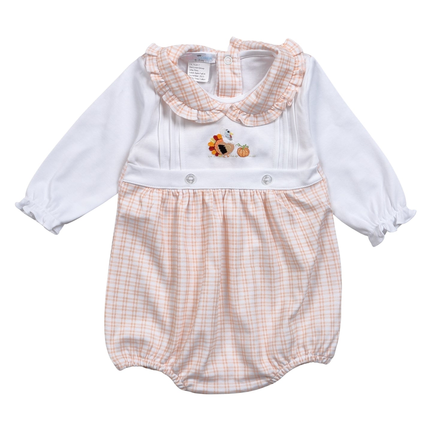 Girl Turkey Day Hand Embroidered Pima Bubble