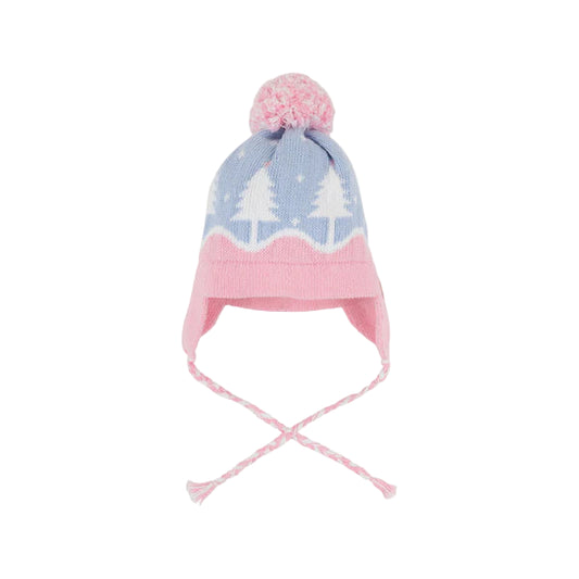 Parrish Pom Pom Hat -Beale Street Blue & Hamptons Hot Pink with Trees