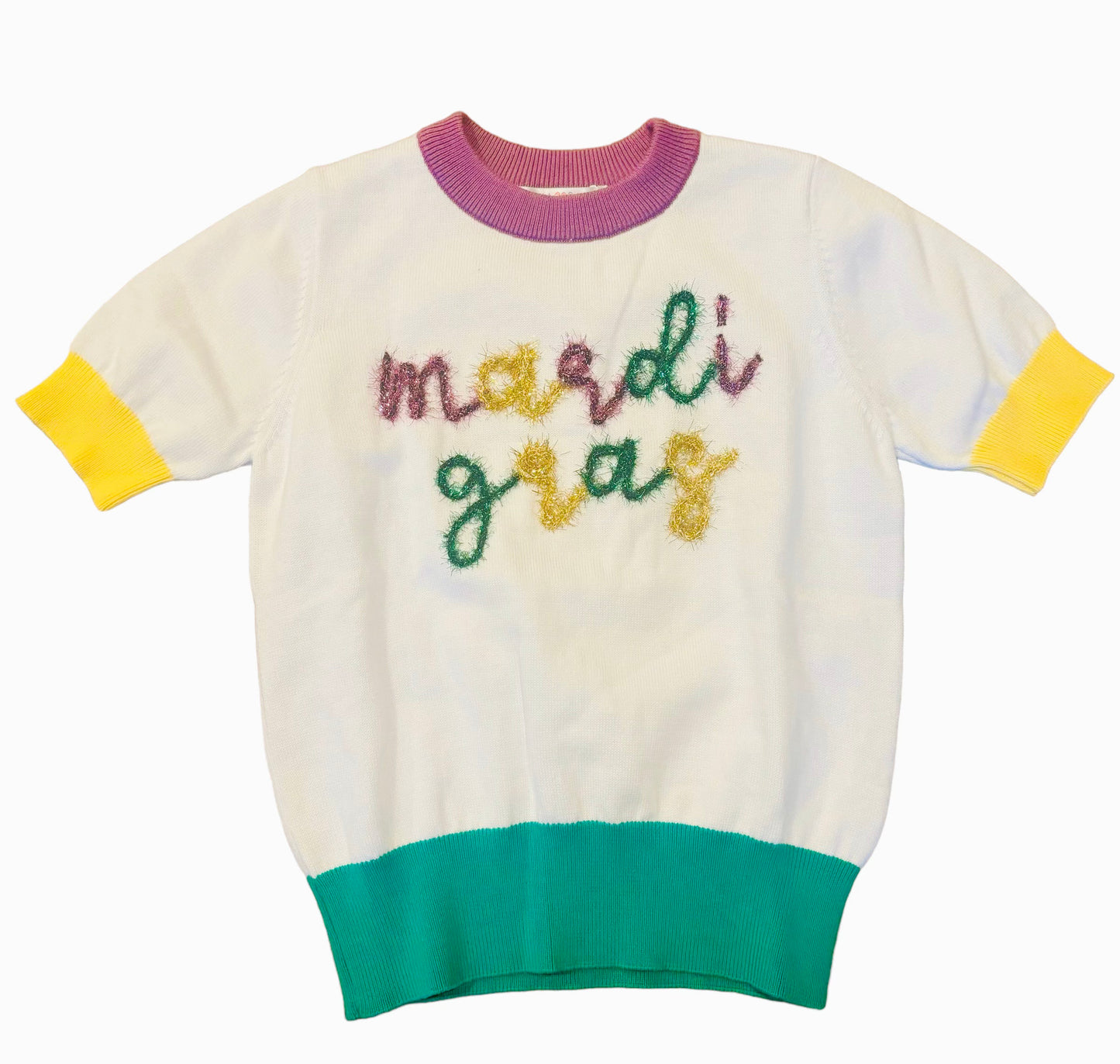 Mardi Gras Tinsel Trim Sweater