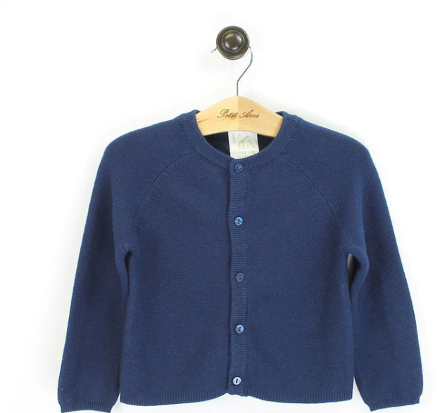 Navy Purl Knit Cardigan Sweater