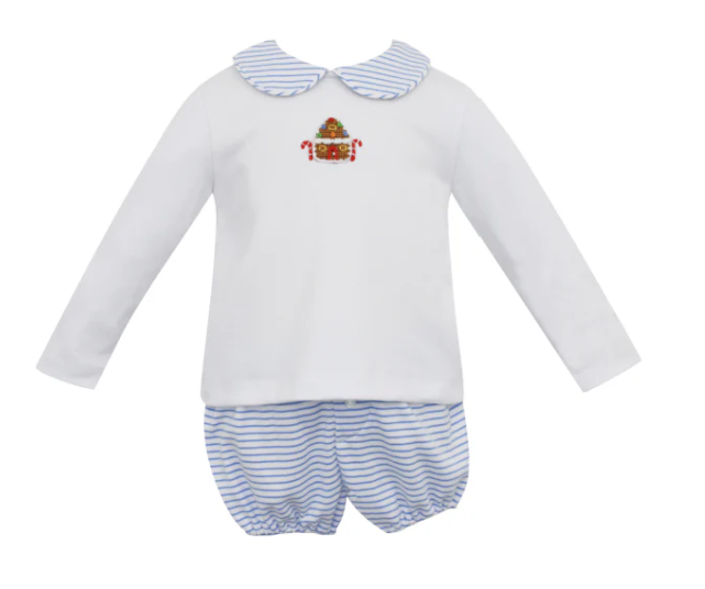 Gingerbread House Boy's Diaper Set Blue Stripe L/S
