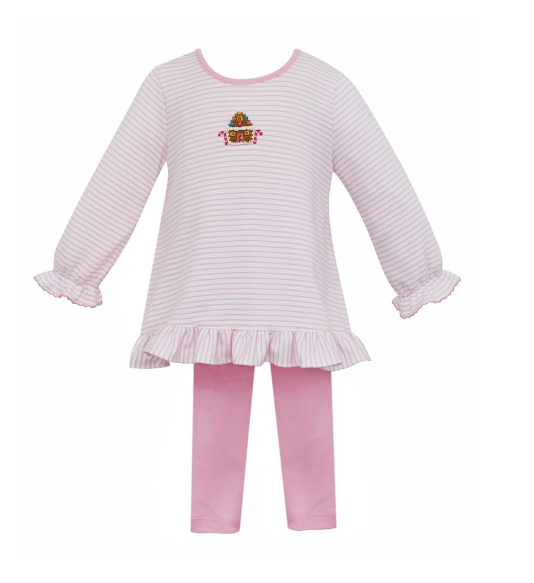 Gingerbread House Girl's Tunic Set Pink Stripe L/S