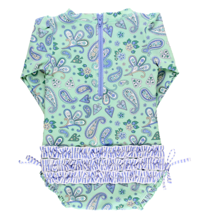 Sea Glass Paisley Long Sleeve One Piece Rash Guard