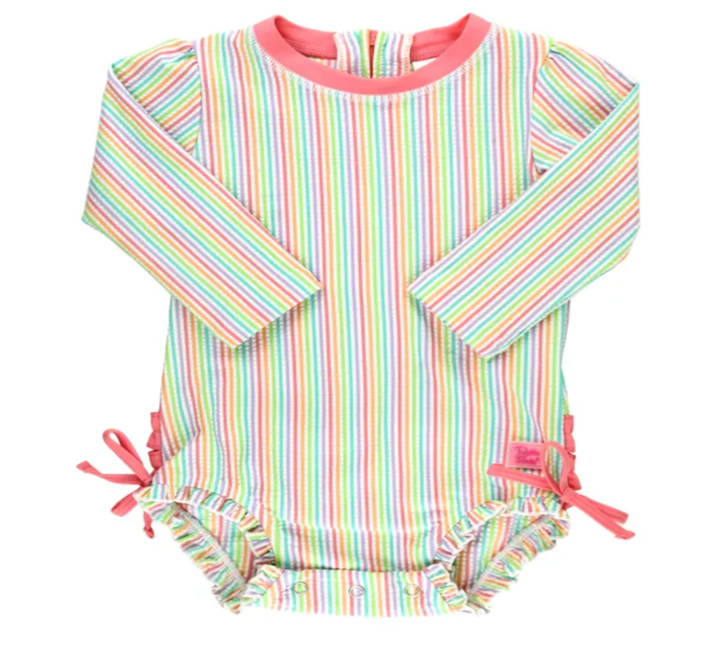 Rainbow Seersucker Long Sleeve Rash Guard One Piece