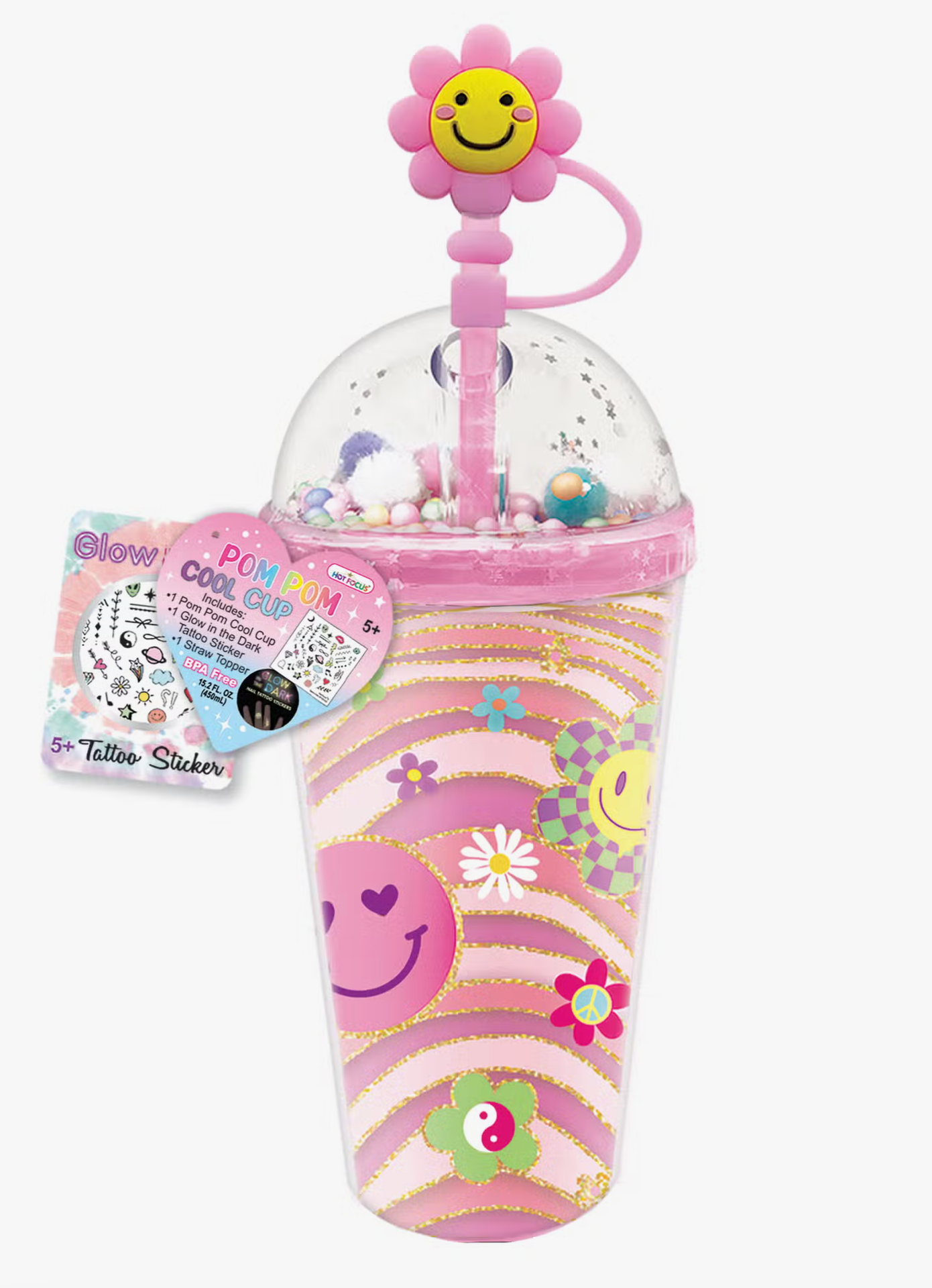 Crystal Cool CUp with Straw Topper, Groovy Flower
