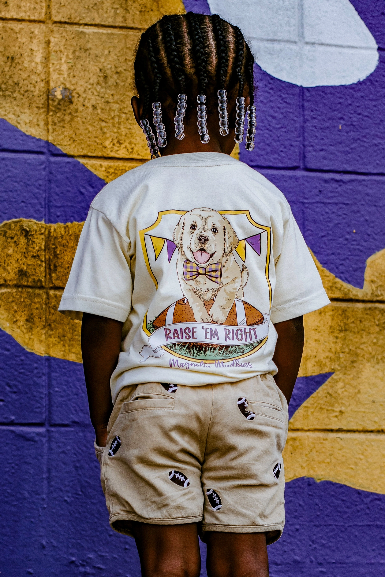 Football Pup Tee-Purple/Gold