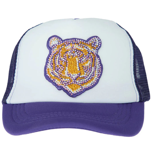Tiger Face Patch Purple Youth Trucker Cap