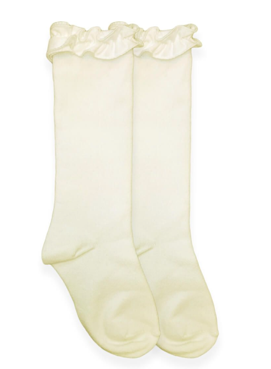 Jefferies Sock Knee High Ivory with Ruffle