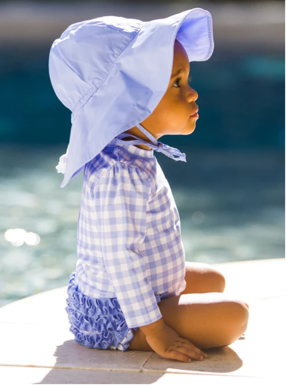 Perwinkle Blue Gingham Long Sleeve One Piece Rash Guard