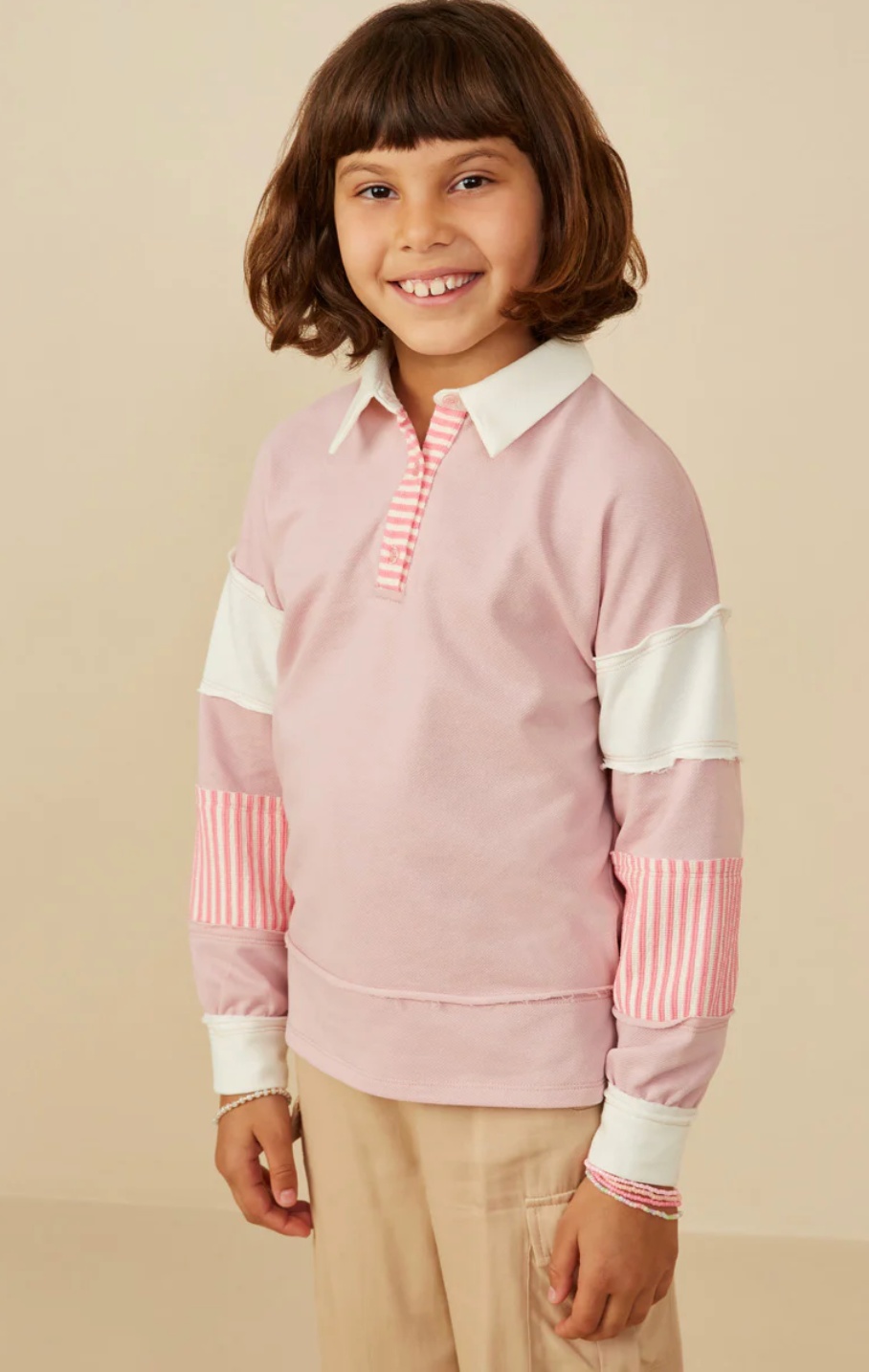 Mixed Media Print Block Knit Rugby Shirt