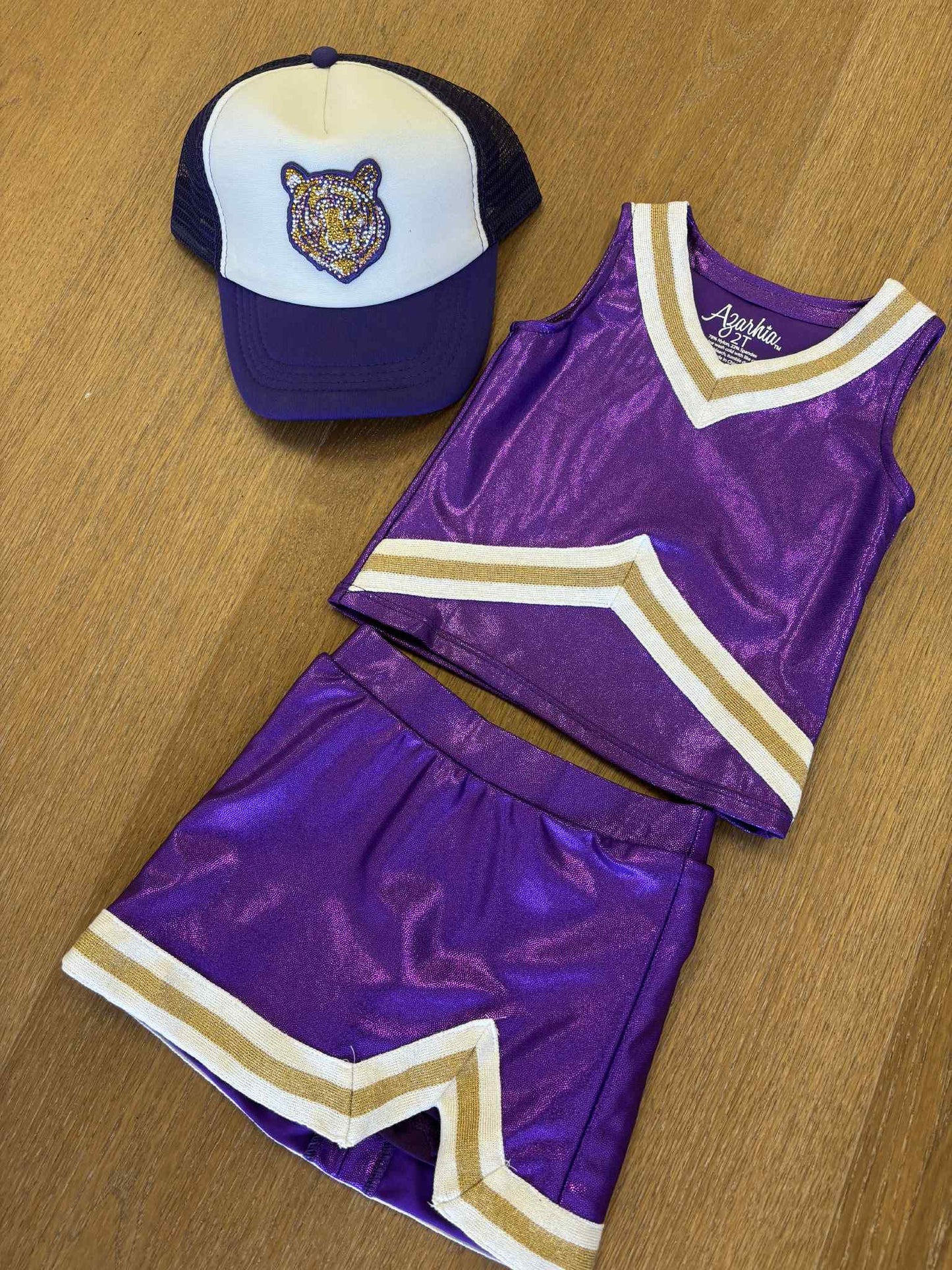 Shimmer Cheer Suit in Purple & Gold Game Day