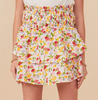 Floral Ruffled Tank and Smocked Skirt Set