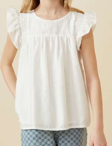 GIrl Smocked Detail Ruffle Shoulder Top