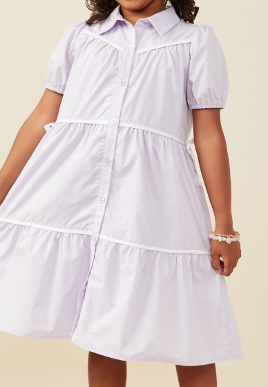 Girls Piping Ribbon Buttoned Dress