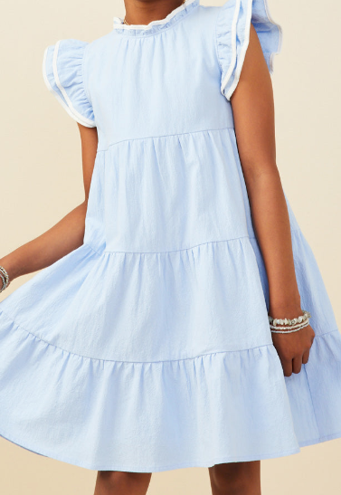 Girls Piped Ruffle Detail Dress