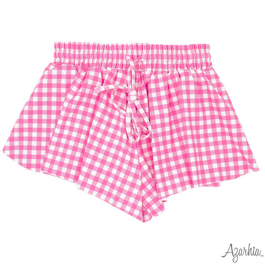 New Pink Gingham Butterfly Flowy Short Spring