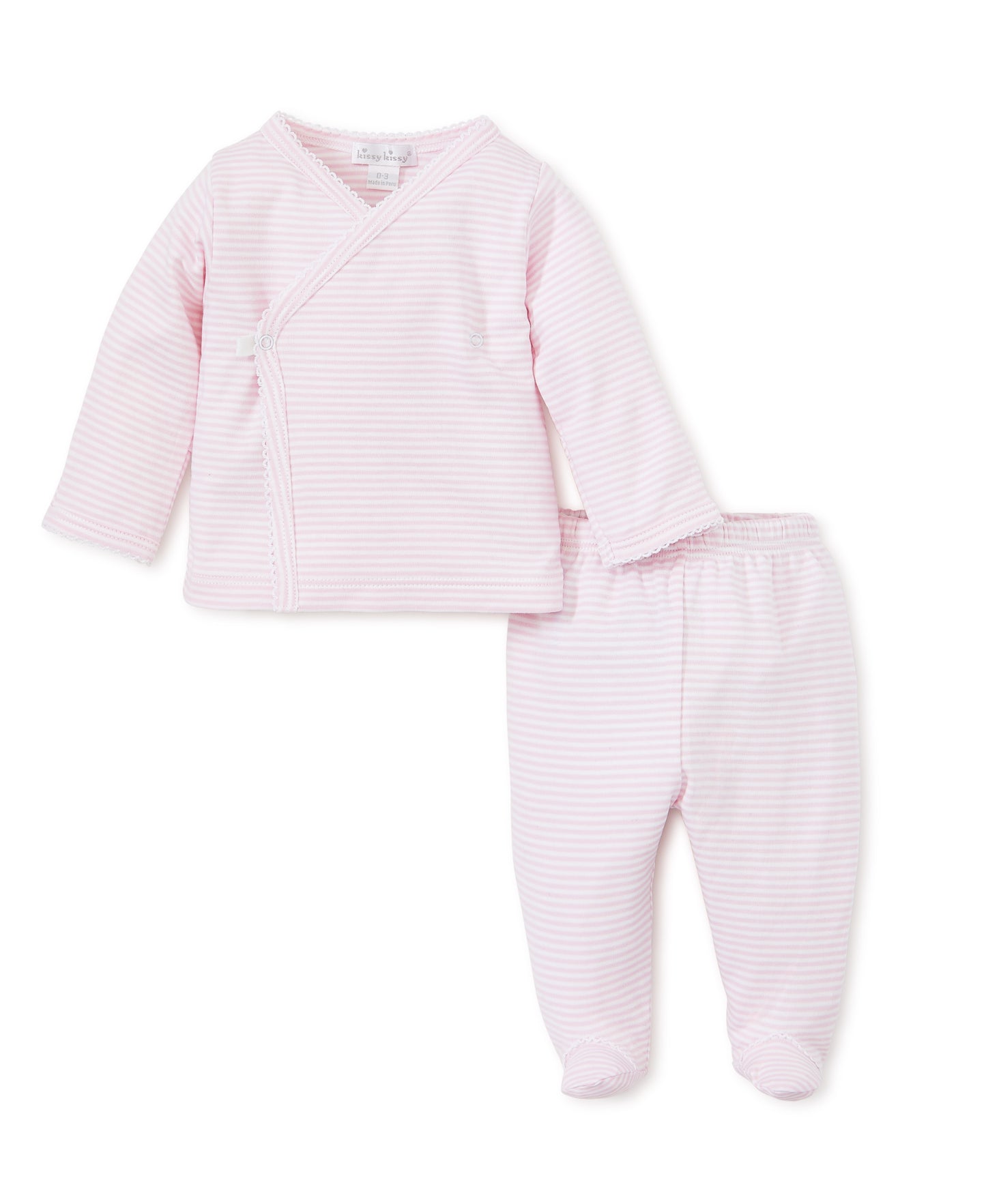Kissy Stripes Print Footed Pant Set - Pink/ White