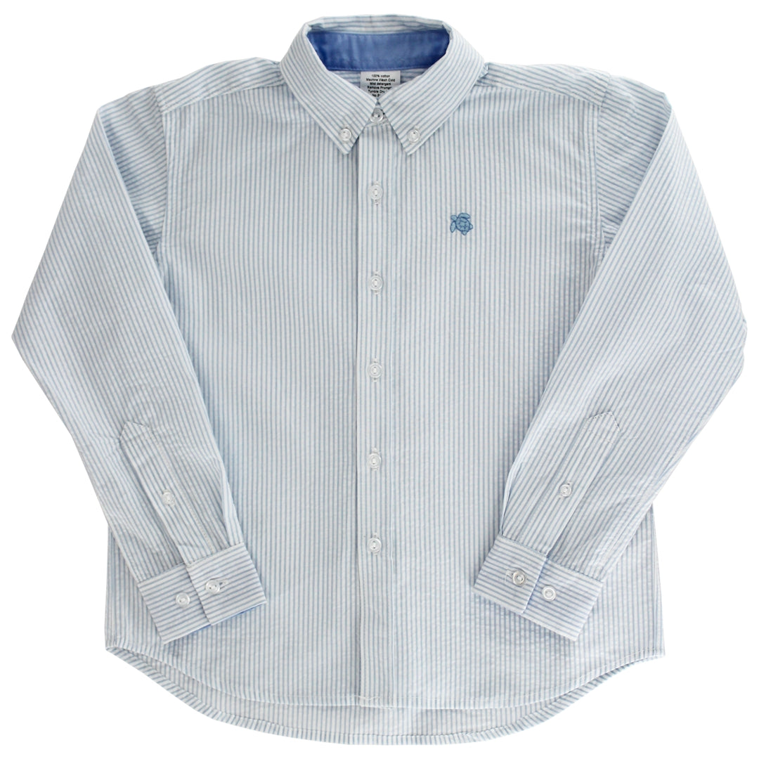 Button Down Shirt Blue Striped Seersucker