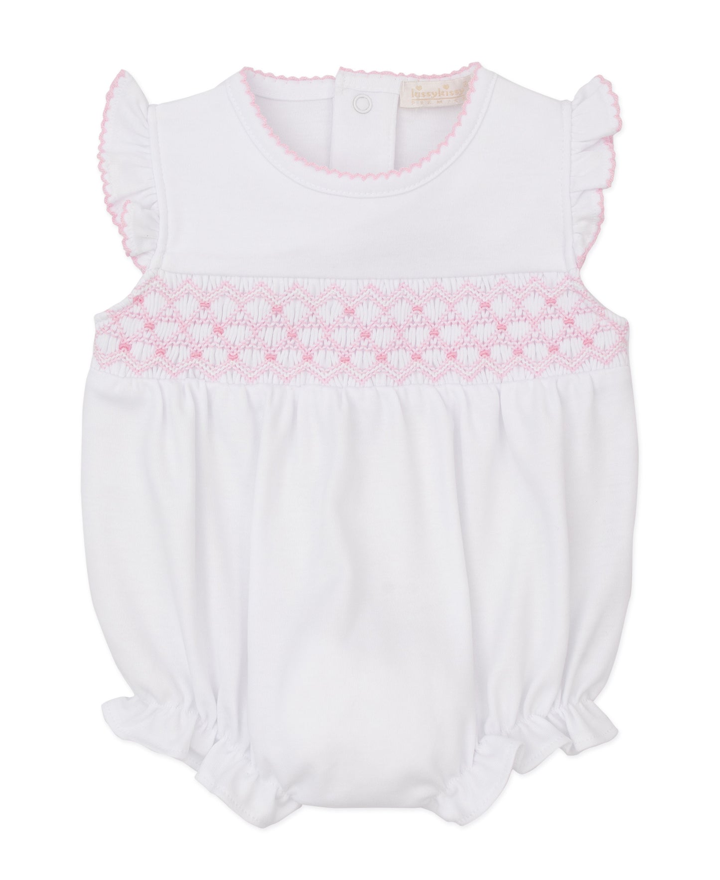 White with Pink hand smocked bubble