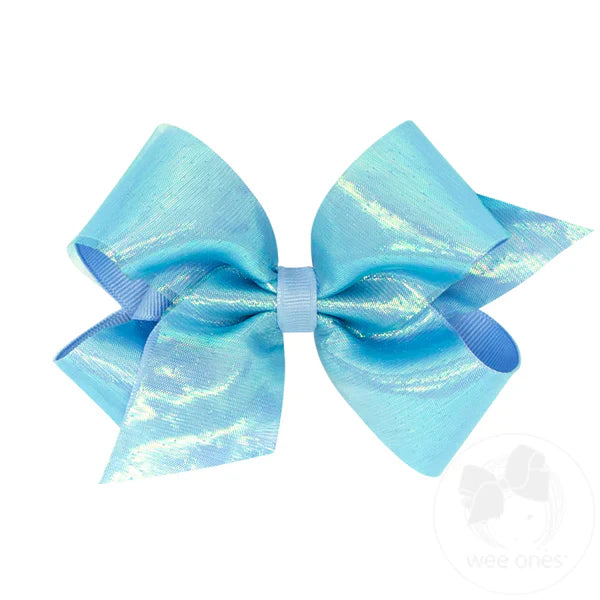 King Sheer Iridescent and Grosgrain Overlay Hair Bow