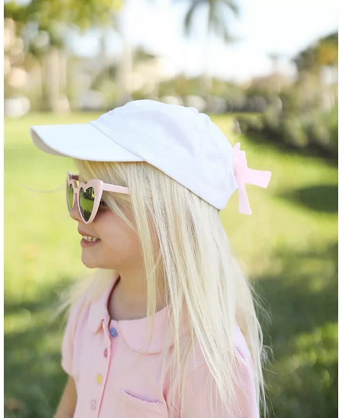 White Bow Baseball Hat With Pink Bow