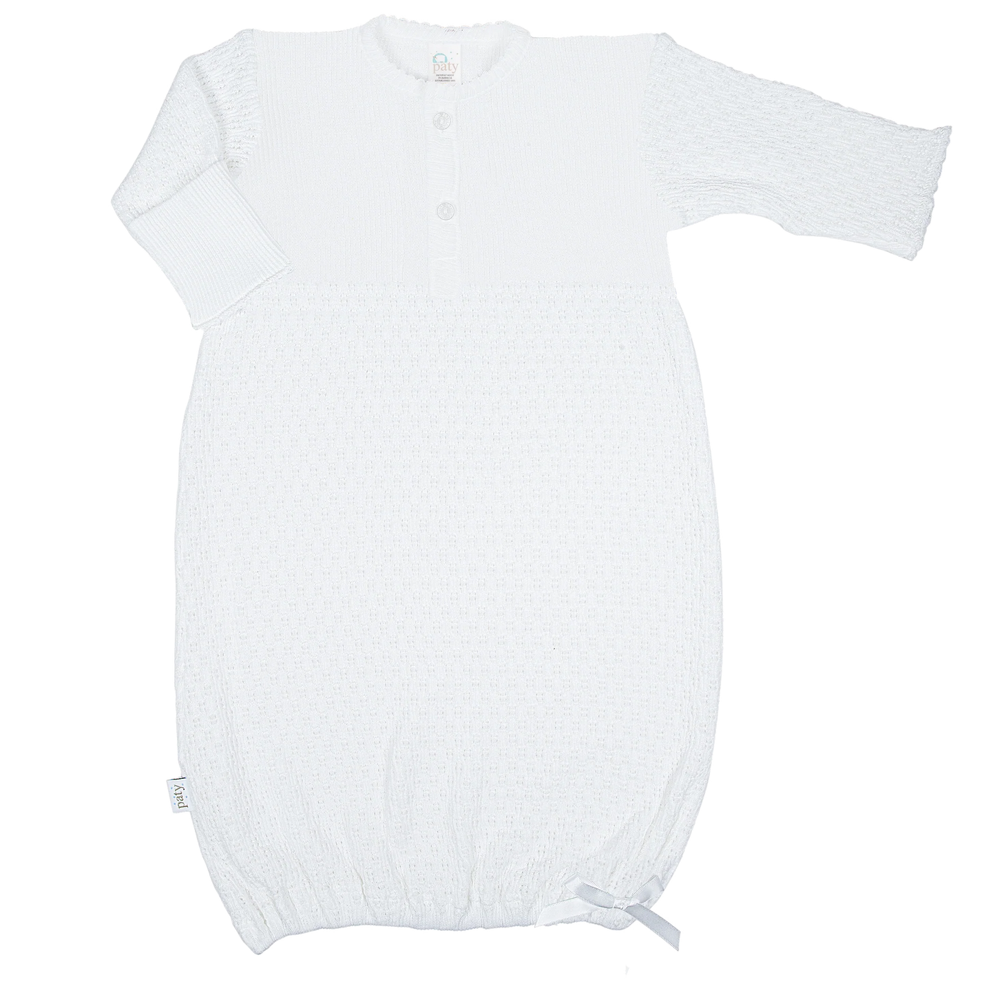 Paty Knit Placket Gown- White