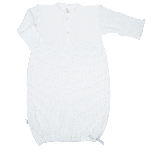 Paty Knit Placket Gown- White