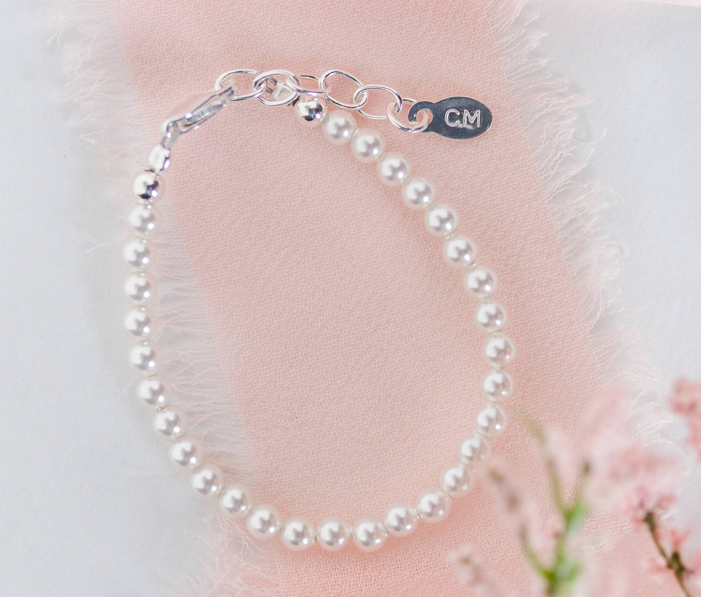 Girls Sterling Silver Dainty Pearl Baby & Child's Bracelet