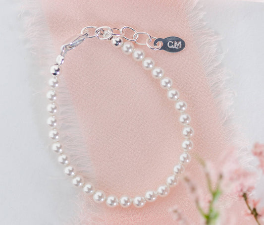Girls Sterling Silver Dainty Pearl Baby & Child's Bracelet