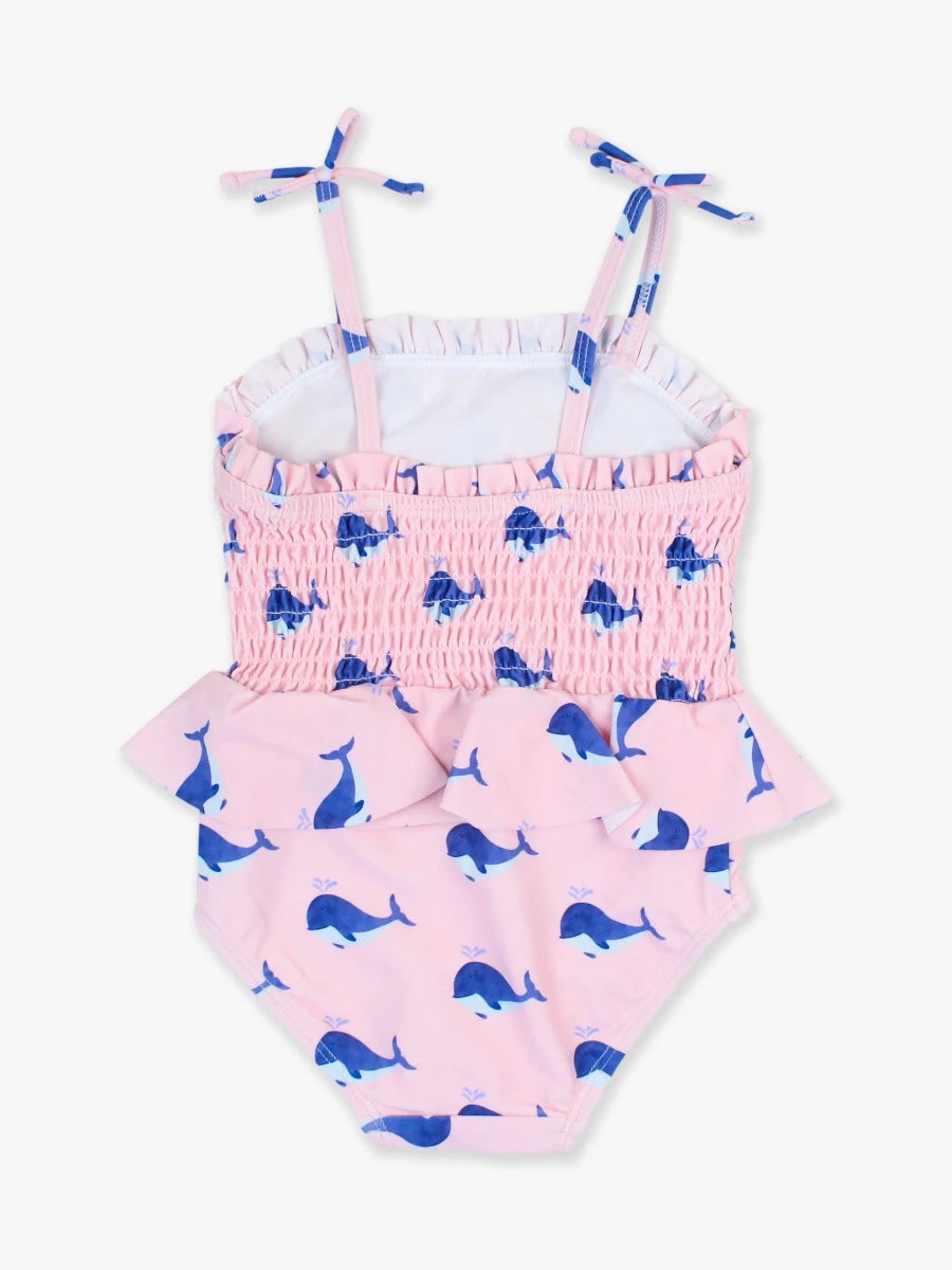 Pink Whale friends peplum smocked bodice One Pc.
