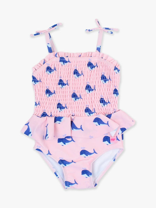 Pink Whale friends peplum smocked bodice One Pc.