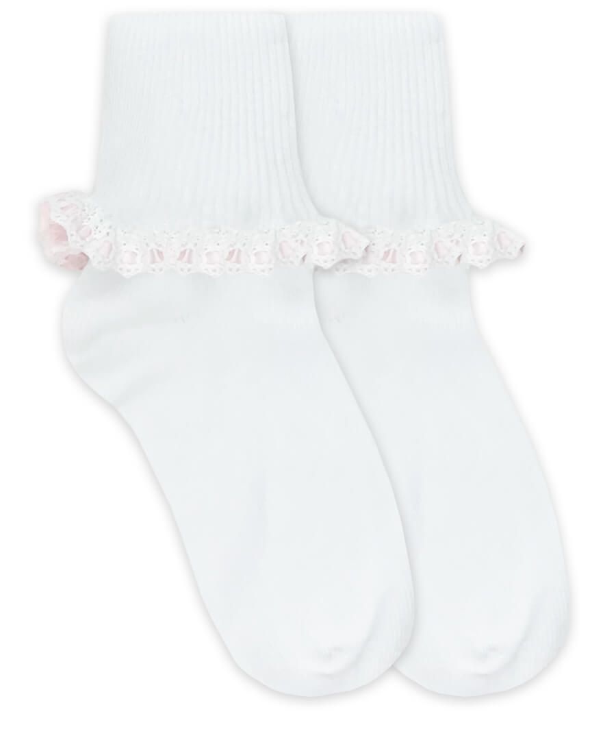 Jefferies Socks Cluny and Satin Lace Turn Cuff Socks 1 Pair